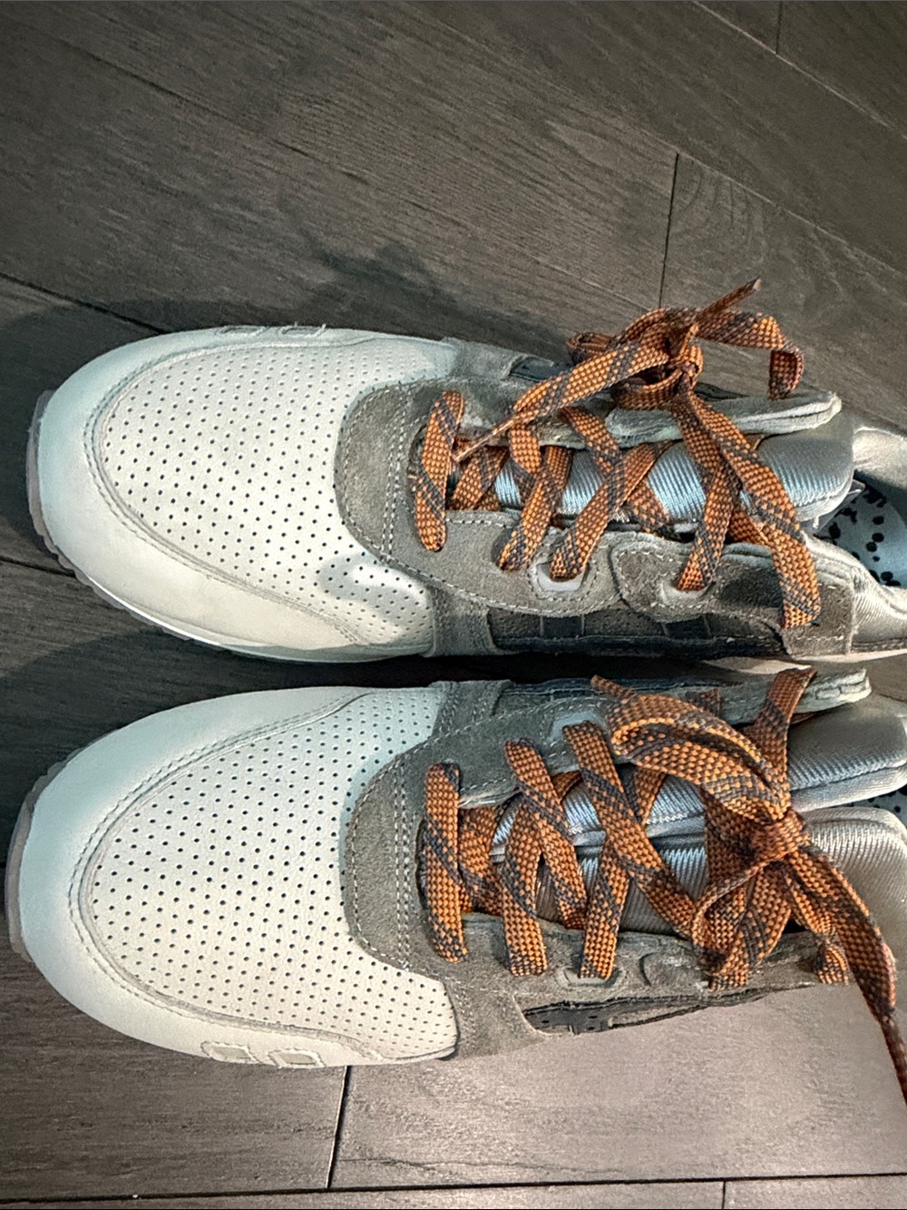 Asics Men's Grey & White Suede Mesh Sneakers with Orange Accents - Picture 7 of 8